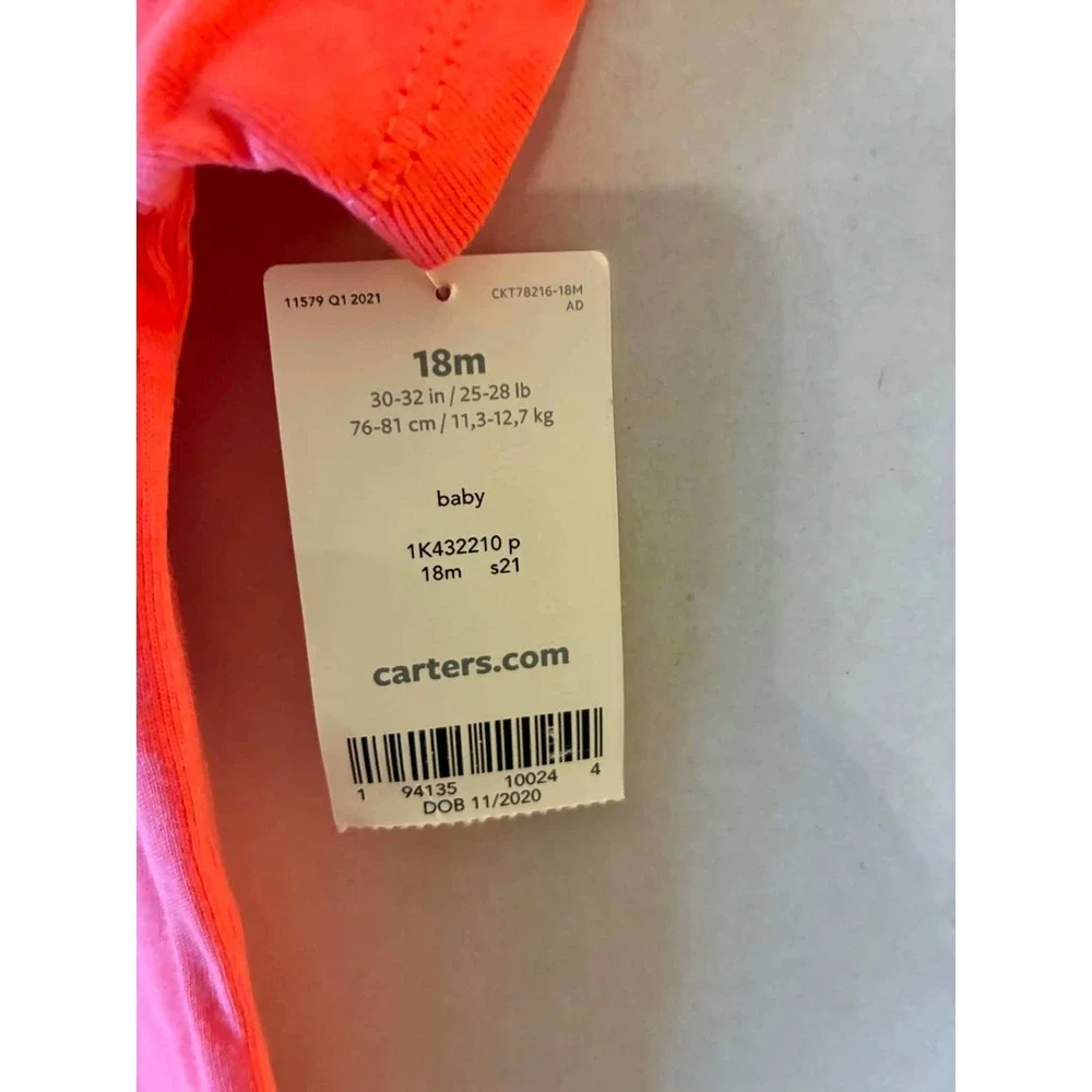 Carter's Bodysuit Set Baby Girl 18M Pink Coral NEW Little Sister Grandma Bee